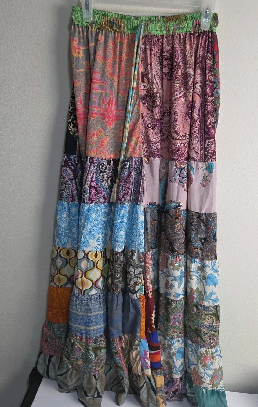 Earthbound Trading Co Multicolor Patchwork Pants Wide Leg Pull On Medium